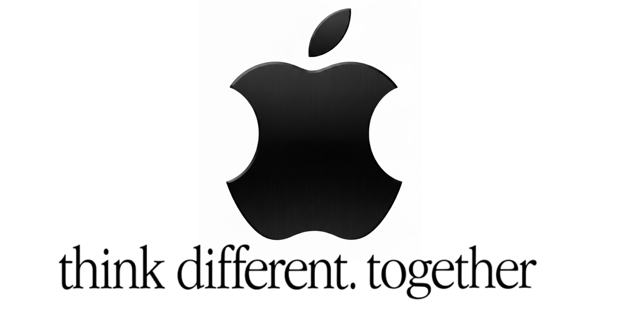 an image that shows an apple with two bites out of it and black letters that say 