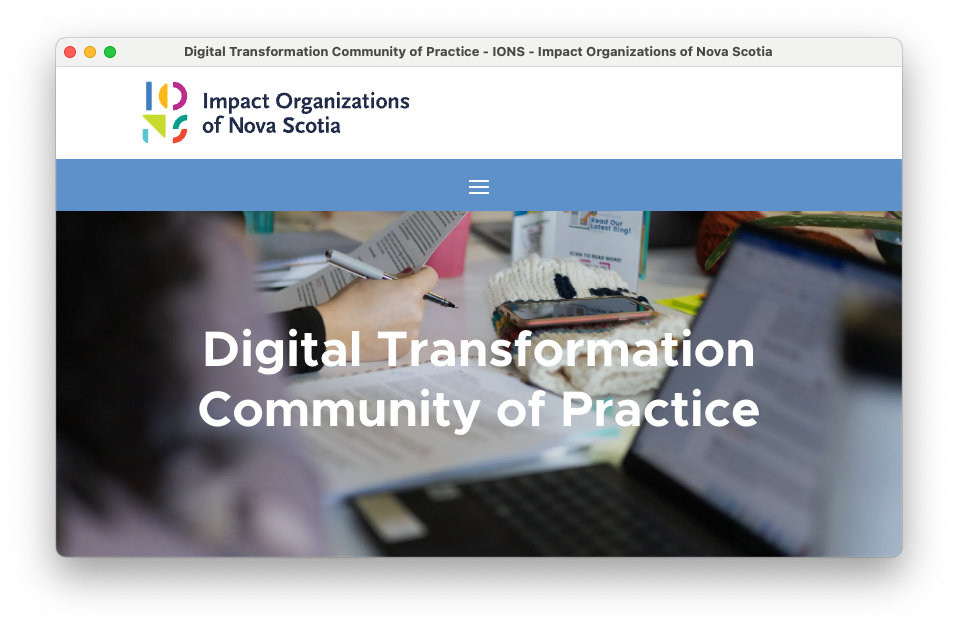 Screenshot of Community Of Practice for Impact Organizations of Nova Scotia
